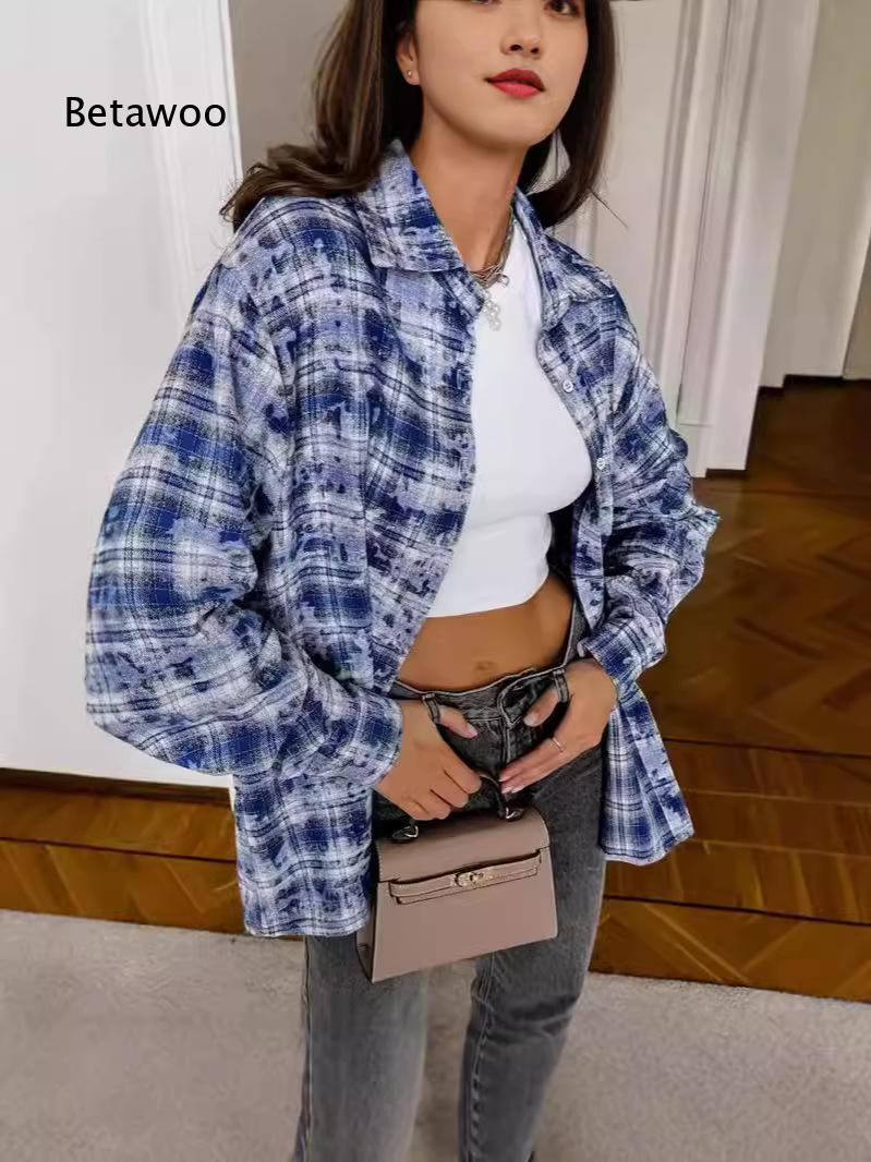 Oversized Loose Plaid Shirt Fo - Fashion Street Night 评论和价格